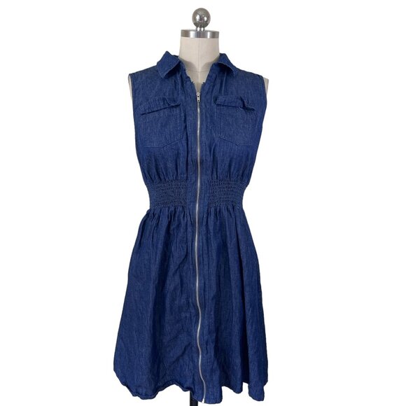 Love University Dresses & Skirts - Love University Y2K Denim Dress Womens S/M Blue Sleeveless Western Boho Indie